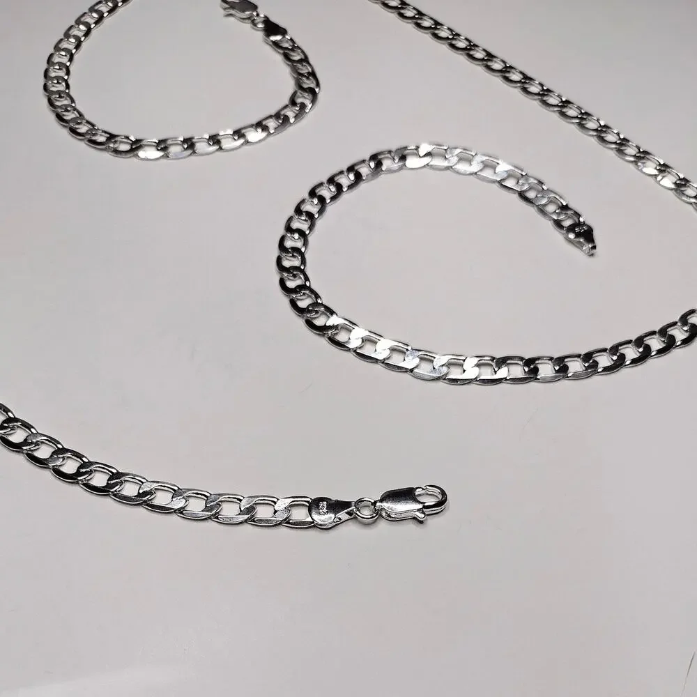 Sterling silver 925 Bracelet & Necklace Gift Set Cuban Chain Valentines birthday